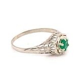 Art Deco 18k White Gold Filigree .24ct Genuine Natural Emerald Ring (#J4824)