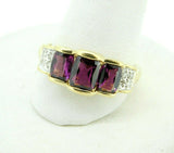 14k Gold Genuine Natural Rhodolite Grape Garnet Ring with Diamonds (#J4386)