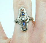 14k White Gold Diamond and Synthetic Sapphire Filigree Ring (#J823)