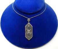 10k White Gold Pierced Deco / Filigree Pendant with Diamond (#J3509)