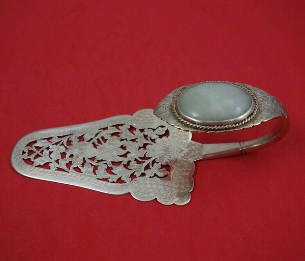 Indonesian "Yogya" .800 Silver Pastry Server w/ Curved Handle Pcd BC w/ Stone 6"