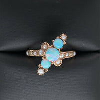 10k Yellow Gold Victorian Opal and Seed Pearl Ring (#J5516)