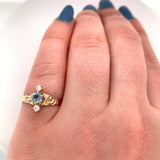 10k Yellow Gold Victorian Genuine Natural Aquamarine and Diamond Ring (#J5560)