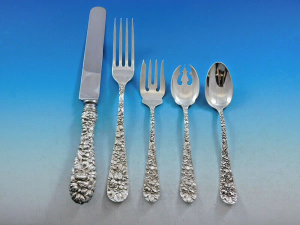 Rose by Stieff Sterling Silver Flatware Set Service 30 pieces Repousse Dinner