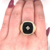 10k Yellow Gold Men's Genuine Natural Black Onyx and Diamond Ring (#J5594)