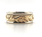 14k White Gold Band with Yellow Gold Floral Accent Wedding Jewelry (#J5874)