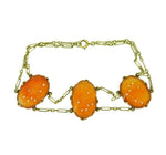 14k Gold Art Deco Chinese Export Genuine Natural Carnelian Bracelet (#J4663)