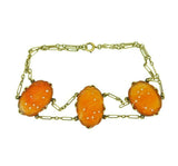 14k Gold Art Deco Chinese Export Genuine Natural Carnelian Bracelet (#J4663)