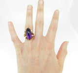 14k Yellow Gold Large Retro Russian Genuine Natural Amethyst Ring (#J5054)