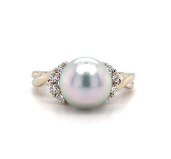 14k White Gold 8.8mm Silver Akoya Pearl Ring Jewelry (#J5591)
