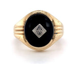 10k Yellow Gold Men's Genuine Natural Black Onyx and Diamond Ring (#J5861)