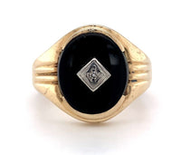 10k Yellow Gold Men's Genuine Natural Black Onyx and Diamond Ring (#J5861)