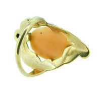 14k Yellow Gold Art Nouveau Genuine Natural Coral Cameo Ring (#J4550)