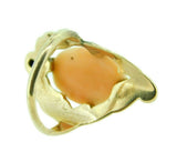 14k Yellow Gold Art Nouveau Genuine Natural Coral Cameo Ring (#J4550)