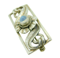 Sterling Silver Arts and Crafts Handwrought Genuine Natural Moonstone Pin #J4546