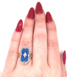 14k White Gold Blue Onyx Filigree Ring with Diamond Jewelry (#J5709)