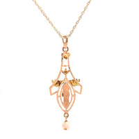 10k Yellow Gold Lavaliere Pendant .15ct Diamond and Pearls (#J4820)