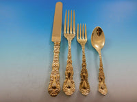 Imperial Chrysanthemum Gorham Sterling Silver Vermeil Flatware Set 157 pieces