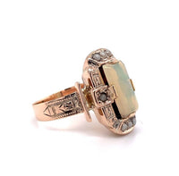 9k Rose Gold Rectangular Opal and Seed Pearl Ring Jewelry (#J5618)