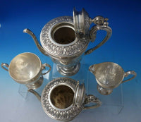 JD and S Silverplate Tea Set 4pc Acanthus Leaves Ram Handles Lion Finial (#5505)