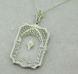 10k White Gold Filigree Genuine Natural Rock Crystal Pendant Diamond (#J4672)