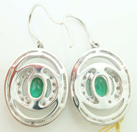 14K Gold Oval 1.48ct Genuine Natural Emerald Earrings w/.60ct Diamonds (#J2523)