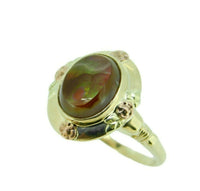 10k Yellow Gold Fire Genuine Natural Agate Ring with Rose Gold Flowers (#J4645)