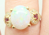 14K Gold Oval 2.05ct Genuine Natural Opal Ring with Rubies and Diamonds (#J2650)