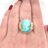 10k Yellow Gold Vintage 5.83ct Genuine Natural Turquoise Men's Ring (#J6135)