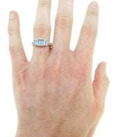14k White Gold Three Stone Genuine Natural Aquamarine and Diamond Ring (#J279)