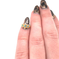 3-Stone 10k Yellow Gold Baby Ring with Turquoise Glass Infant Jewelry (#J5965)