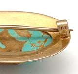 Oval Genuine Natural Turquoise Pin with Simple 10k Yellow Gold Frame (#J6051)
