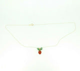 14k Gold Coral Strawberry Pendant Carved Emerald Leaves (#J4446)
