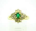 14k Yellow Gold Genuine Natural Emerald and Diamond Cocktail Ring (#J1844)