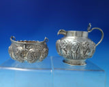 India Sterling Silver Tea Set 3pc w/Birds Cobra Handle Elephant Finial (#5477)