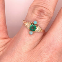 10k Yellow Gold Victorian Genuine Natural Emerald and Opal Ring (#J4823)