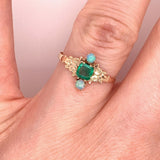 10k Yellow Gold Victorian Genuine Natural Emerald and Opal Ring (#J4823)