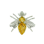 14k White Gold Bee Fly Insect Genuine Natural Citrine Pin Pendant (#J4557)