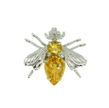 14k White Gold Bee Fly Insect Genuine Natural Citrine Pin Pendant (#J4557)