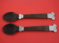 Aztec by Hector Aguilar Mexican Sterling Silver Salad Serving Set 2pc w/Wood 13"