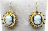 14k Victorian Hard Stone Dangle Earrings with Pearls (#C3488)