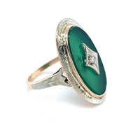 10k Yellow Gold Art Deco Genuine Natural Chrysoprase and Diamond Ring (#J4982)