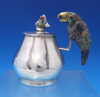 Taxco Mexican Silverplate Sugar and Creamer 2pc Set w/ Spoon 3-D Parrots (#7543)