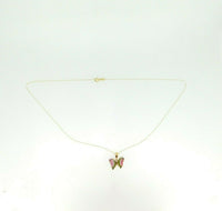 14k Yellow Gold Watermelon Genuine Natural Tourmaline Butterfly Pendant (#J5022)