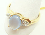 14K Gold Oval Genuine Natural Chalcedony Ring with Diamonds (#J2644)