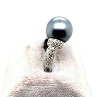 18k White Gold 12mm Tahitian Black Pearl and Pave Diamonds (#J5343)