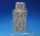 Sterling Silver Tea Caddy w/ Repoussed Flowers 4 1/2" x 3 7/8" x 2 3/8" (#6463)