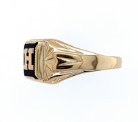 10k Yellow Gold Genuine Natural Onyx Men's Ring Initial "H" Size 9 (#J6131)