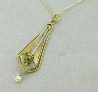 10k Yellow Gold Diamond and Pearl Lavaliere Pendant (#J4761)
