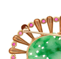 14k Yellow Gold Retro Jadeite Jade and Ruby Pin with GIA Report (#J5665)